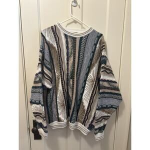Vintage 90s Coogi Style 3D Abstract Biggie Smalls Hip Hop Knit Sweater Divots XL